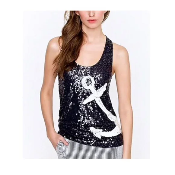 J. Crew Sequin Anchor Nautical Racerback Tank Top - Picture 1 of 14